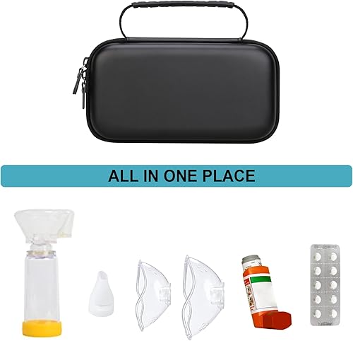 Miniatura 2 de Supmay Estuche rígido para inhalador de asma, espaciador de mano para niños y adultos, máscaras, soporte para inhalador, bolsa de viaje para asma,