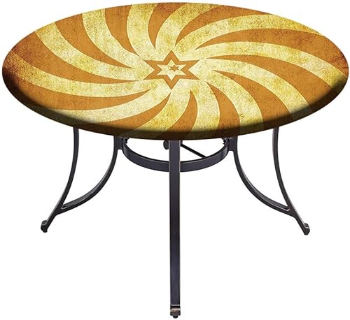 Miniatura 4 de Mantel de cierre de borde redondo, mantel de borde elástico naranja quemado, líneas torcidas en espiral que parecen sol, se adapta a mesas redondas