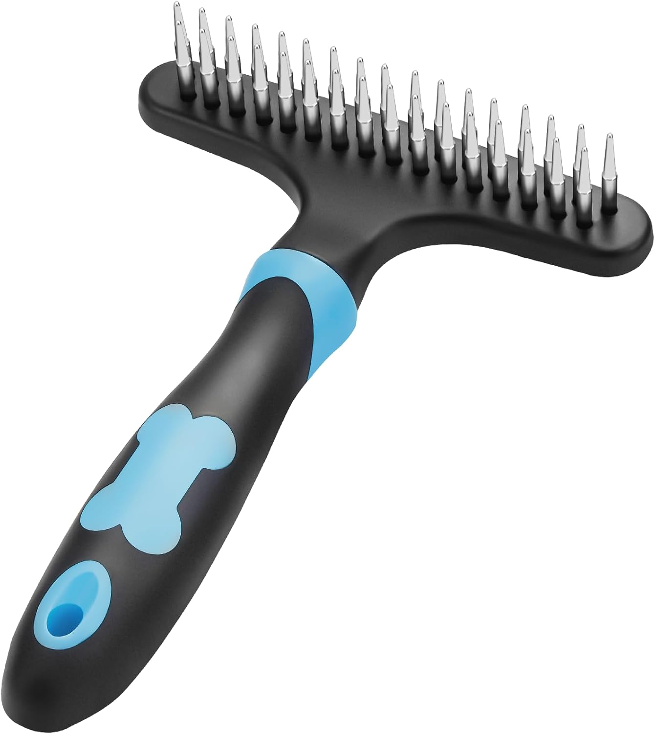 Dog Undercoat Rake, Dog Brushes for Shedding, Dog Dematting Brush Comb for Removing Dogs Cats Short or Long Hair Fur, Pet Grooming Comb Double Row of Stainless Steel Pins-Blue