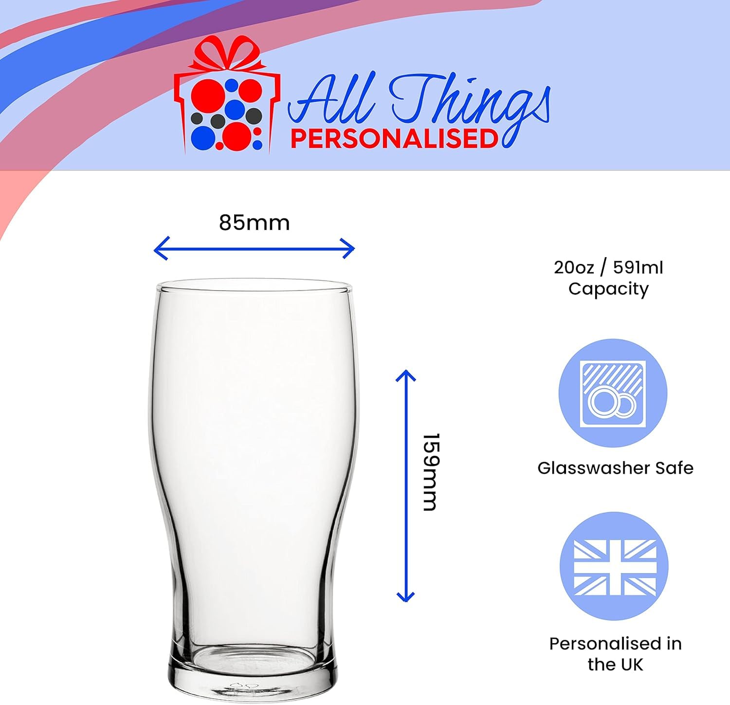 All Things Personalised Vaso de Cerveza Personalizado 570 ml - Regalo Original para Hombre, Padre, Abuelo - Mensaje y Nombre Personalizado - Grabado Láser, Apto Lavavajillas, con Caja de Regalo