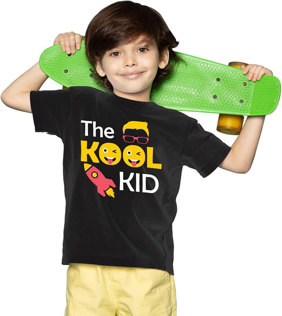 BratmaBoys Regular Fit Cotton Tshirt Half Sleeve Round Neck The Kool Kid Printed Tshirt for Boys (2Year_4Year, Black)