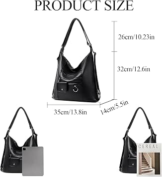 Hobo Tote Bag for Women PU Leather Shoulder Convertible Backpack | Ladies' Small Rucksack with Adjustable Strap, Medium Casual Daypack with Multiple Pockets, Ideal for Daily Commute Travel
