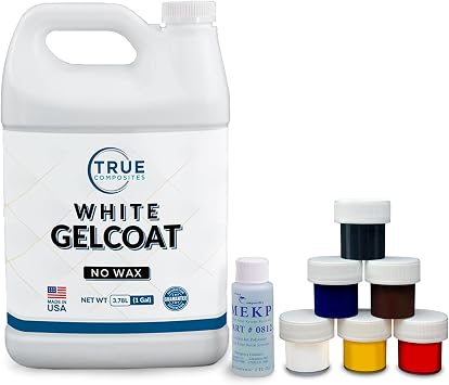 White Gelcoat Unwaxed with 6 Pigment Kit & MEKP Hardener Marine Laminating Gelcoat for Boats, Pools, Wood & Fiberglass High Gloss, UV Resistant, Waterproof Finish 1 Gallon + 2oz Catalyst