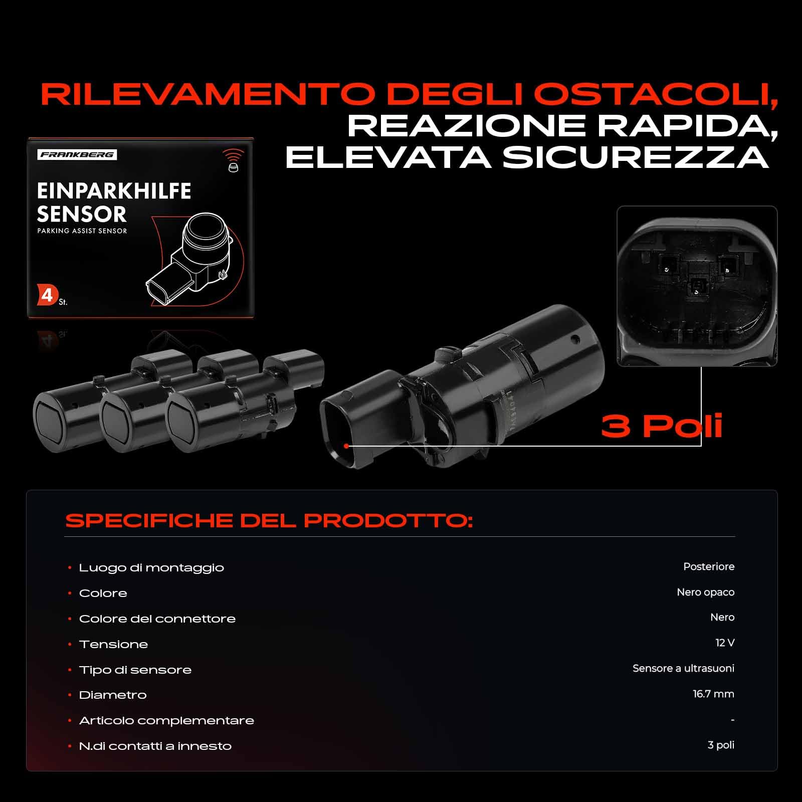 Frankberg 4 sensori di parcheggio anteriori e posteriori 66216902182 | Compatibile con: Serie 5 E39, Serie 7 E38