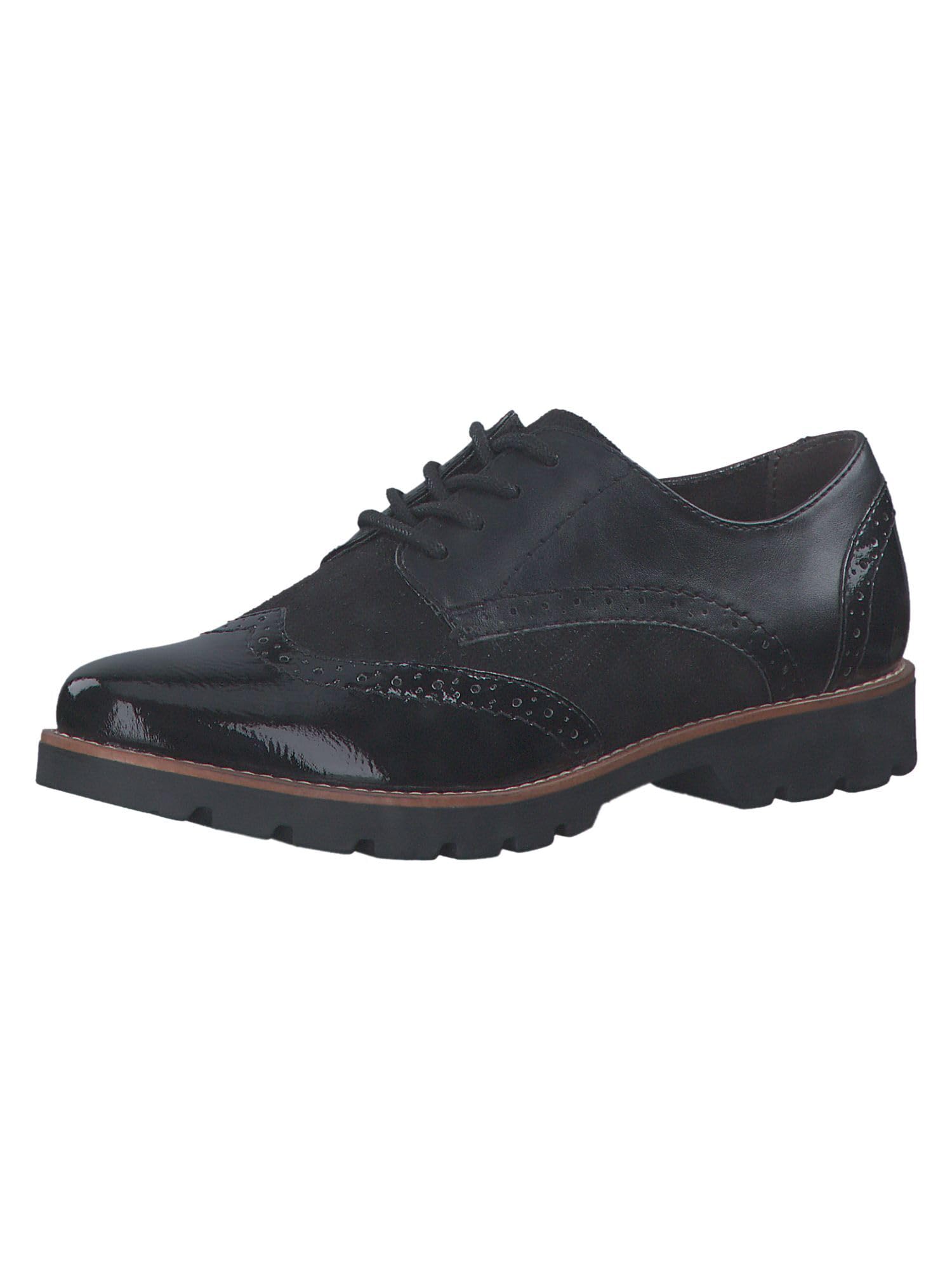 Jana Women’s Oxford Lace-Up Shoes Patent Wide H Extra Width, Black Structur, 3,5 UK