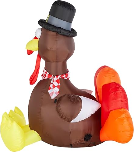 Miniatura 3 de Gemmy Pavo inflable de Acción de Gracias con bufanda a cuadros, 6 pies de alto, multicolor