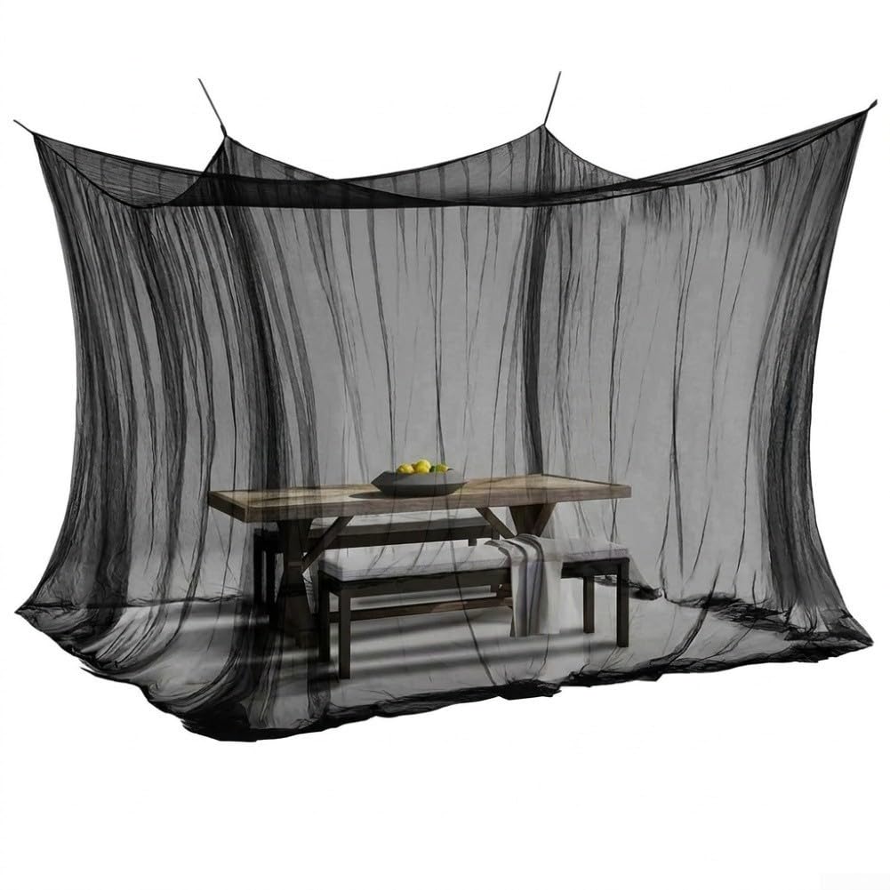 Large Square Bed Canopy 3x3m White Mosquito Net with Rope – Breathable Polyester Mesh for Twin to King Beds, Camping & Nursery Decoration(Black)