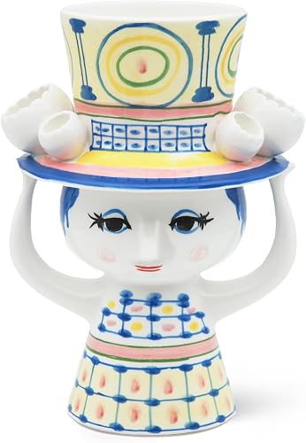 Bjørn Wiinblad Lady with Hat Vase | Hand-Painted Glazed Ceramic | Blue | 8.1 in