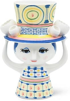 Bjrn Wiinblad Lady with Hat Vase | Hand-Painted Glazed Ceramic | Blue | 8.1 in