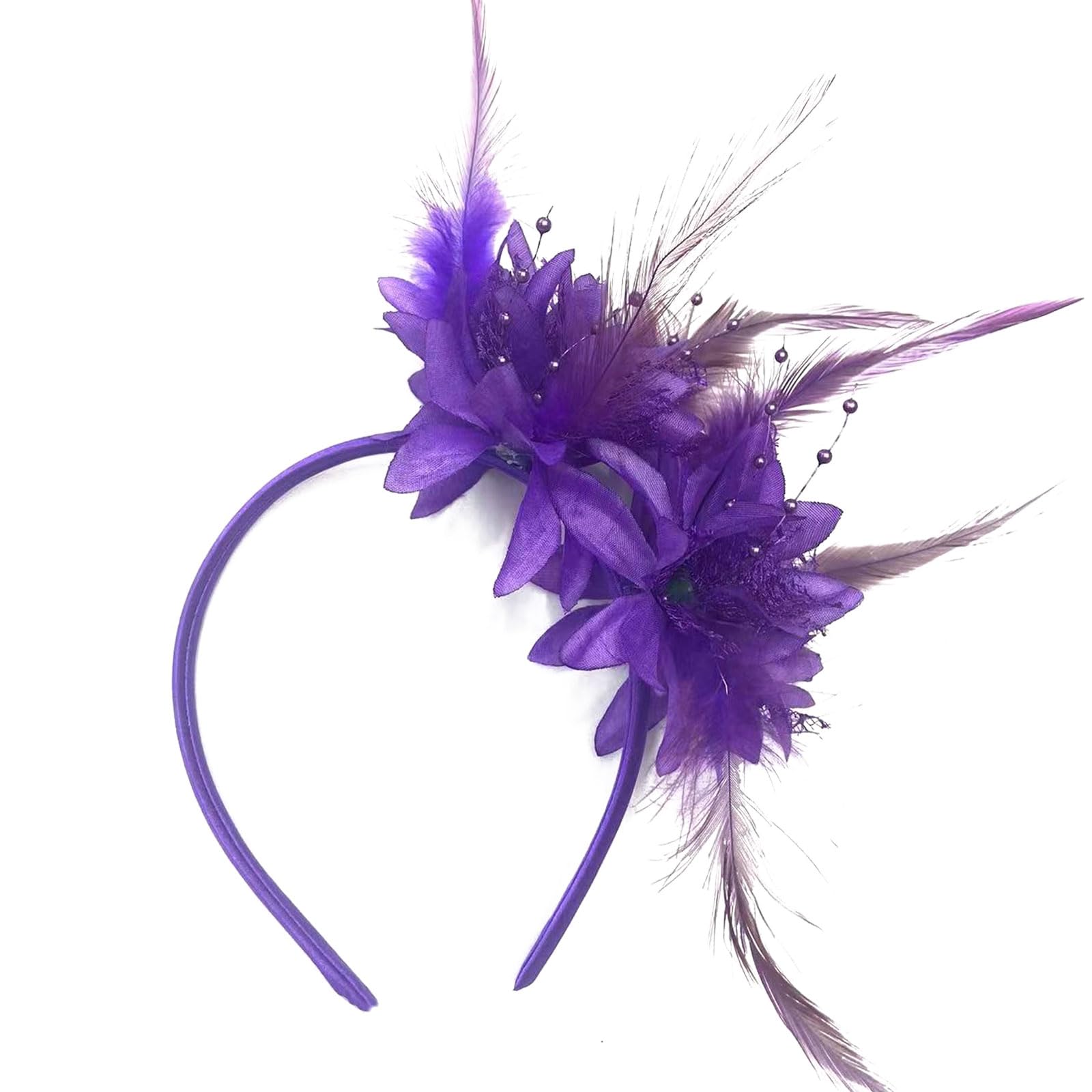 MUNSKT Lace And Feather Paired With Artificial Floral Headbands, A 1920s Style Women's Headwear, Suitable As Accessories For Parties, Dances, Weddings, And Tea Parties. — image 1