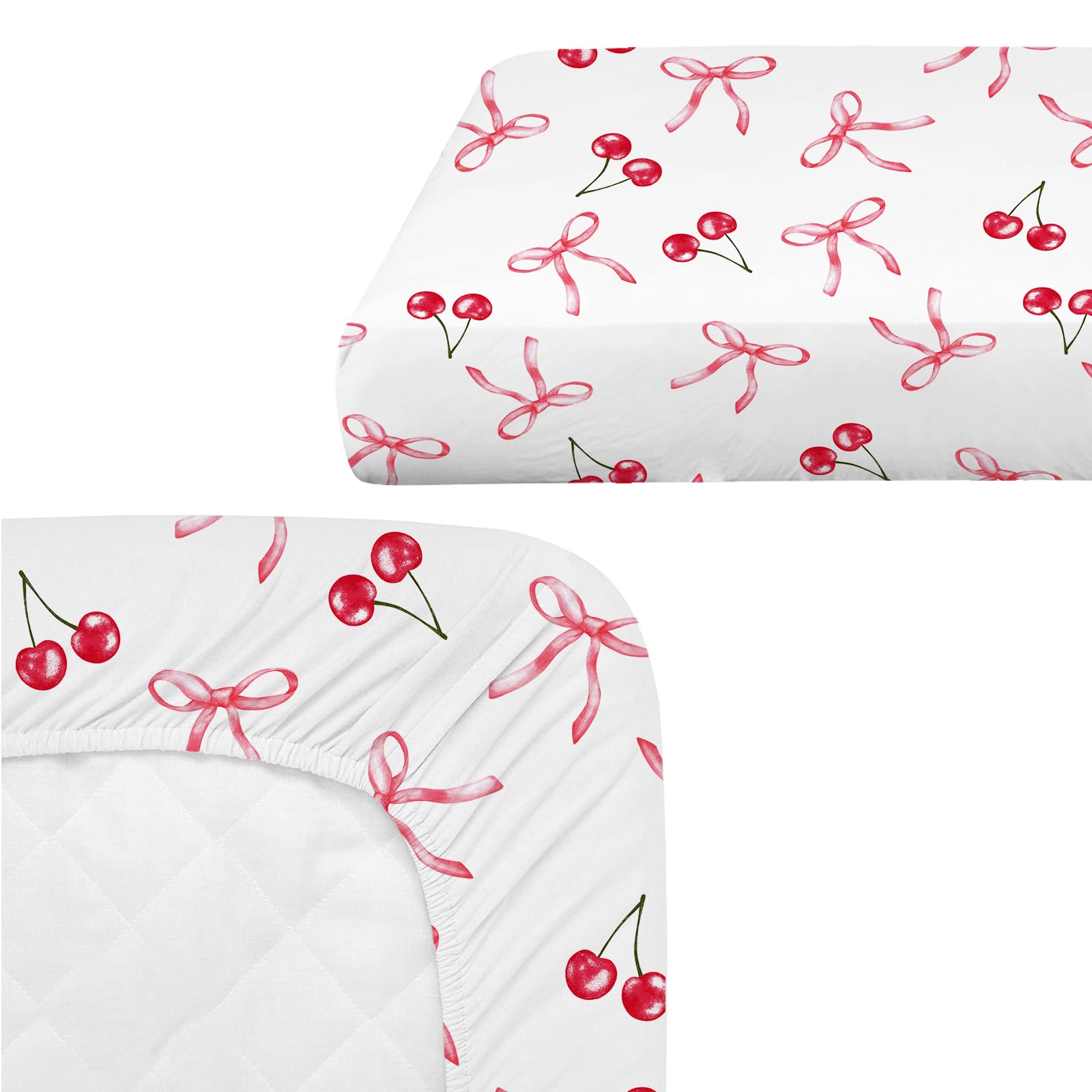 Juego de 4 sábanas para cuna con lazo rosa para bebé, sábana bajera ajustable suave y transpirable de 28 x 52 pulgadas, decoración de guardería para colchones estándar de cuna y cama infantil