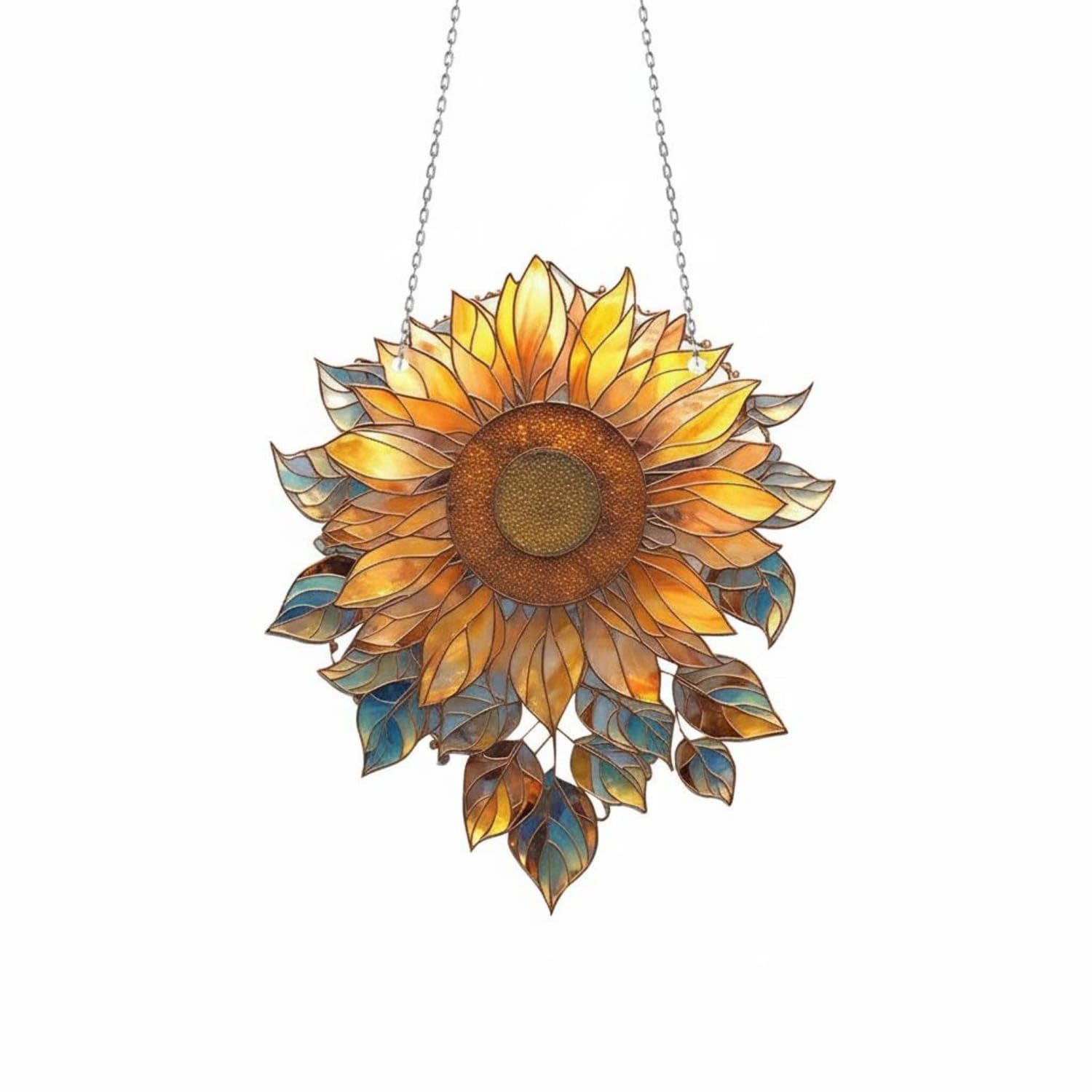 Light Catcher Golden Bloom Window Hanging Ready to Hang Floral Suncatcher Ornament Shatter-Resistant Acrylic Stained Glass Panel Vibrant Colors for Gardeners, Patio, Balcony, Garden, M Sunflower-image-3