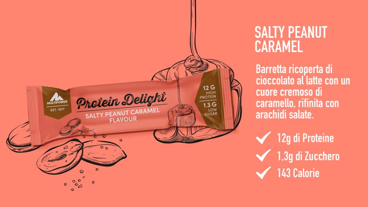 Multipower Protein Delight Eiweißriegel – 18 x 35 g Protein Riegel Box (630 g) – Leckerer Energieriegel – Salty Peanut Caramel (Packung mit 2)