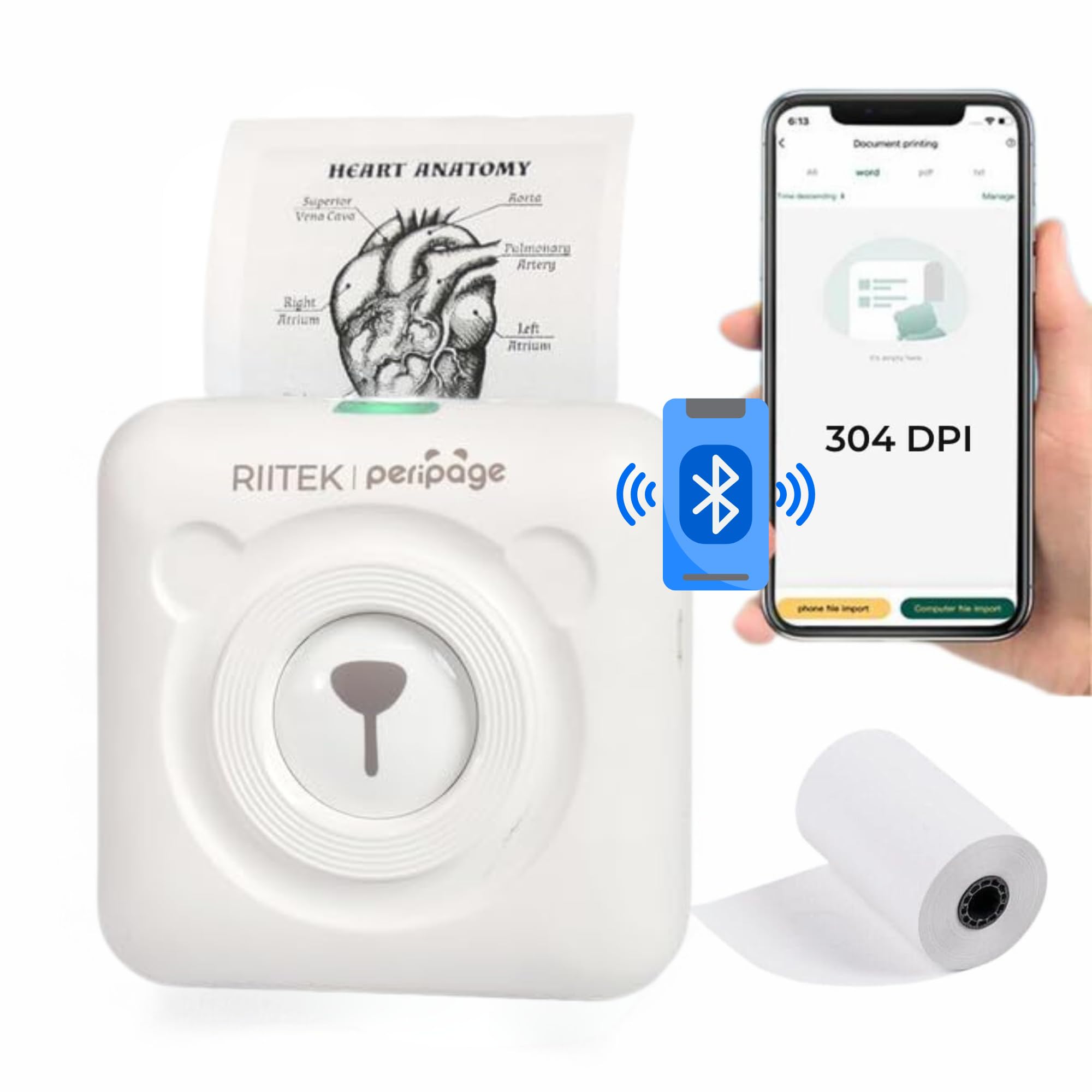 RIITEK PeriPage 304 DPI Ultra HD Resolution A6 Mini Printer; Wireless Bluetooth Portable Inkless Thermal Printer for Printing Label, Sticker, Photo, QR Code, Receipt (White)(1 Year Warranty) (B0BPYNZ5TD) Amazon Price History, Amazon Price Tracker