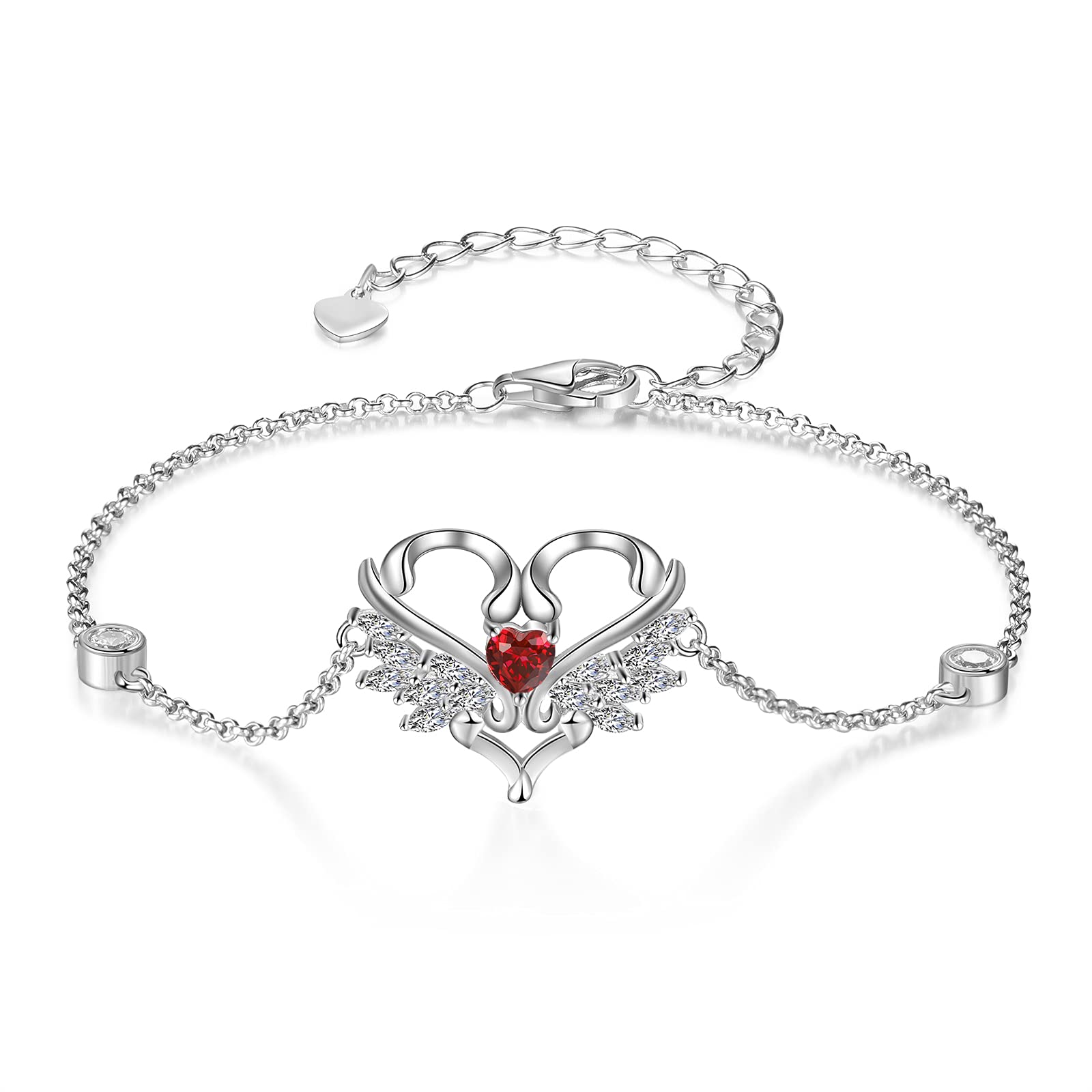 lorajewel Angel Heart Bracelet Gifts for Teenage Girls, Silver Ankle Charm Bracelets for Women,Love 