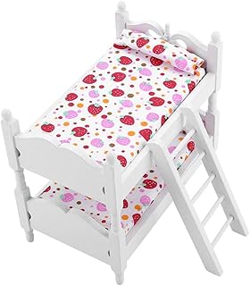 Dolls House Furniture Queen Bed Durable Furniture Toy Doll Bunk Bed Miniature Dolls House Bed Doll Furniture Bunk Bed for Dollhouse(Pink Strawberry)