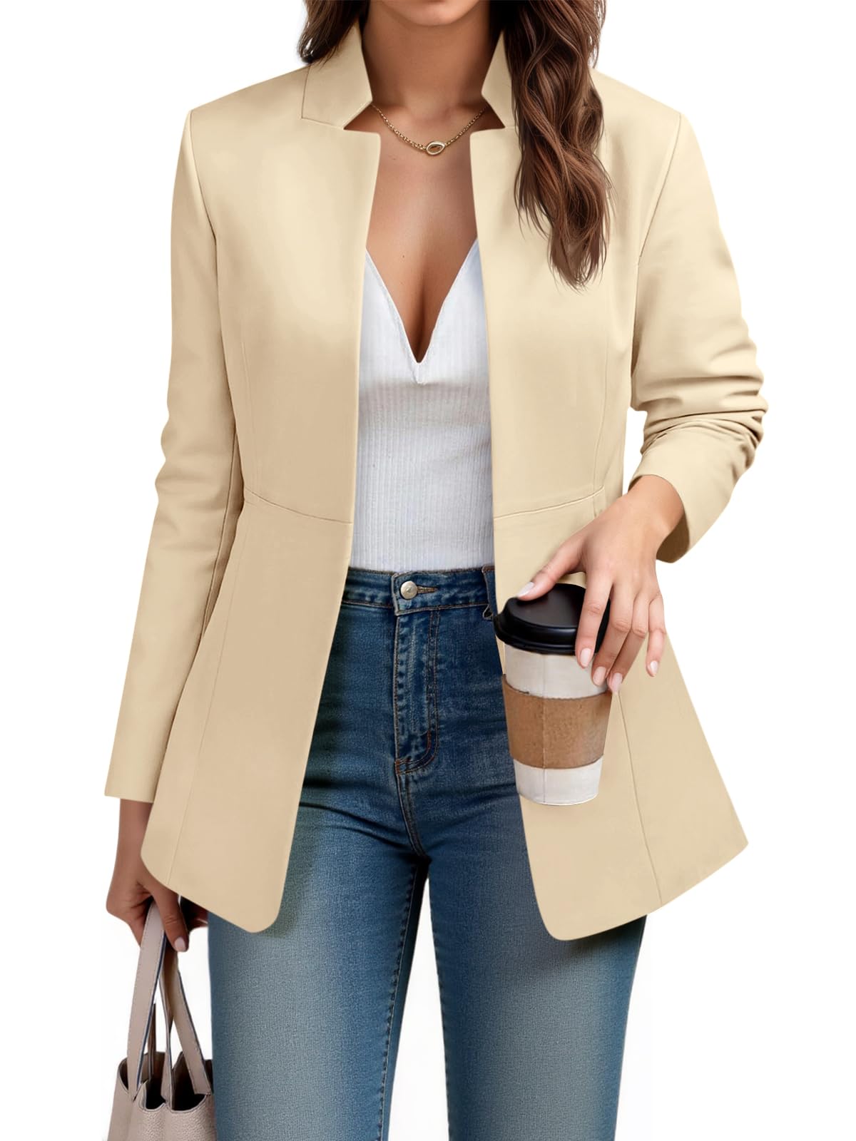 Cicy Bell Womens Business Casual Blazer Long Sleeve Open Front Notch Stand Collar Blazer Work Office Jacket Suit