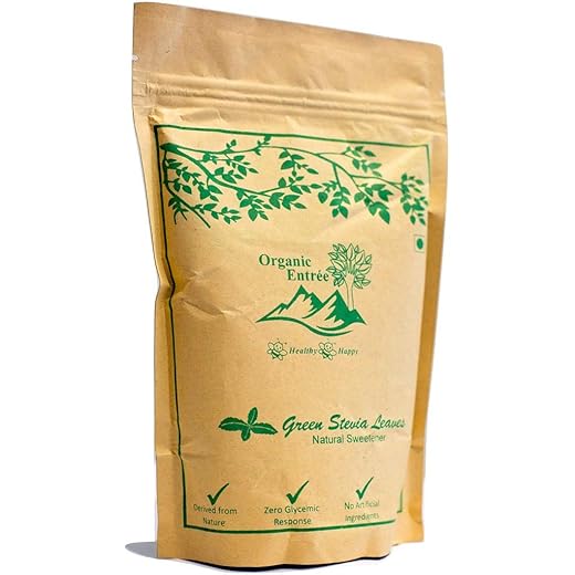 Organic Entree-Dry Stevia Leaves, Natural Sugar Substitute, Zero Calorie Sweetener, 100% Sugar Free (40 gm)