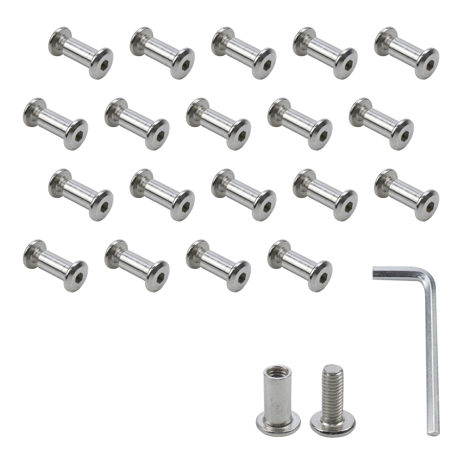 Oedema 20 Pack Stainless Steel Socket Cap Screws M6×16mm Screw Rivets Silver Binding Post Screw with Allen Wrench for Decorative Bags Furniture Bags