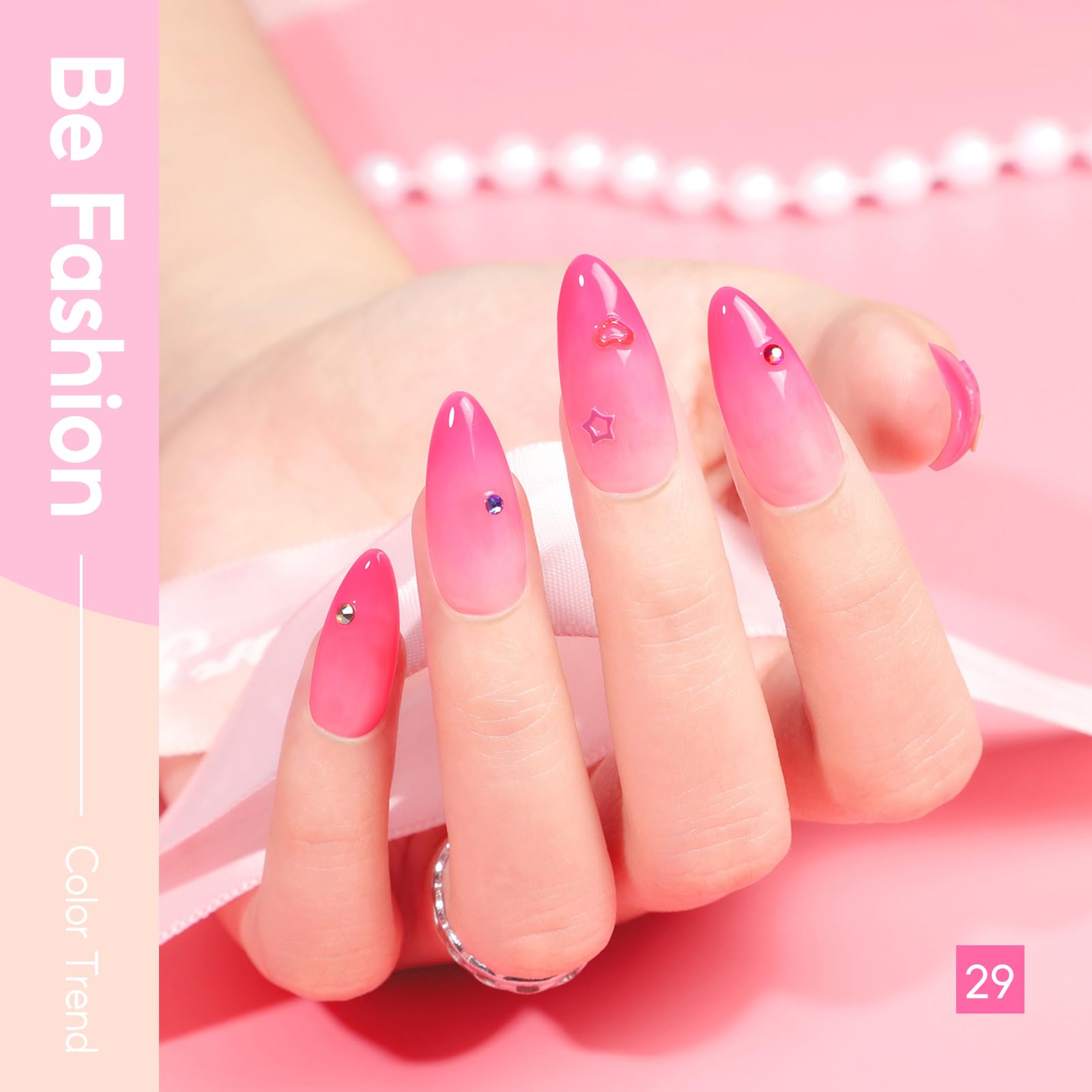 PEACECOLOR Zestaw 40 żeli UV: 35 kolorów + baza i top coat (biały, czarny, różowy, niebieski, czerwony). Świetny prezent dla dziewczynek