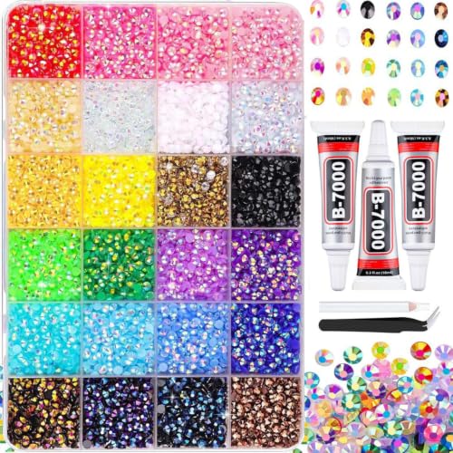 30000 PCS Bedazzling Kit Rhinestone with Glues 24 Colours Bedazzler Gems with 3 PCS Glues for DIY Crafting Clothing Shoes Nail Art Diamond Painting