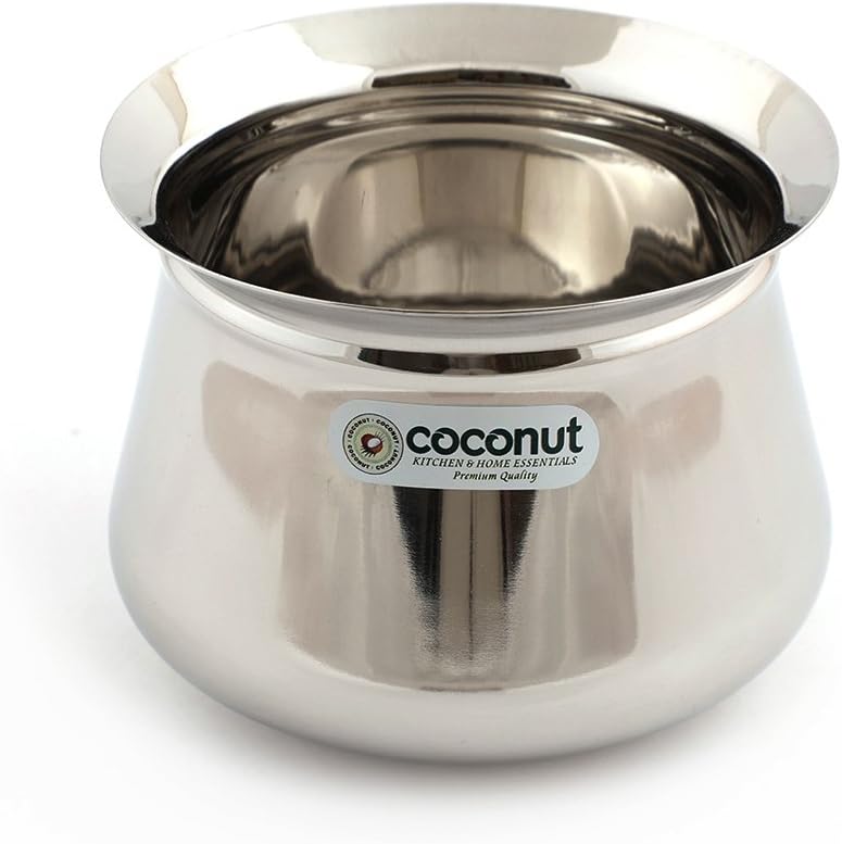 Coconut Stainless Steel Handi with Lid – Heavy Duty Casserole Pot for Indian Cooking, Gas & Induction Compatible, Mirror Finish, Rust-Resistant Cookware | Pack of 1 | 1250 ml