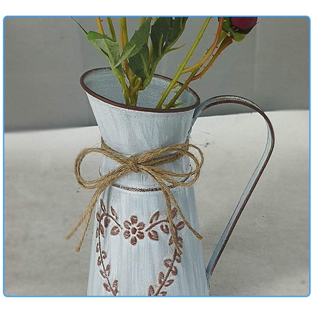 Vaso Vintage In Metallo Blu - Decorazione Rustica Per Fiori Casa E Giardino - Foto 11