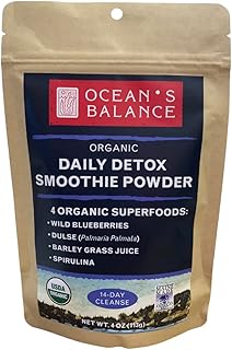 Ocean's Balance Detox Smoothie Powder w/Organic Blueberry Powder, Spirulina, Atlantic Dulse Seaweed & Barley Grass Juice Powder — Easily Digested Smoothie Powder for 14-day Detox Cleanse (4 oz)