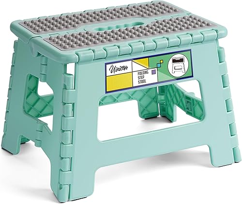 Miniatura 11 de Taburete plegable de 13 pulgadas para adultos y niños con capacidad para hasta 300 libras, taburetes plegables antideslizantes con asa, taburete