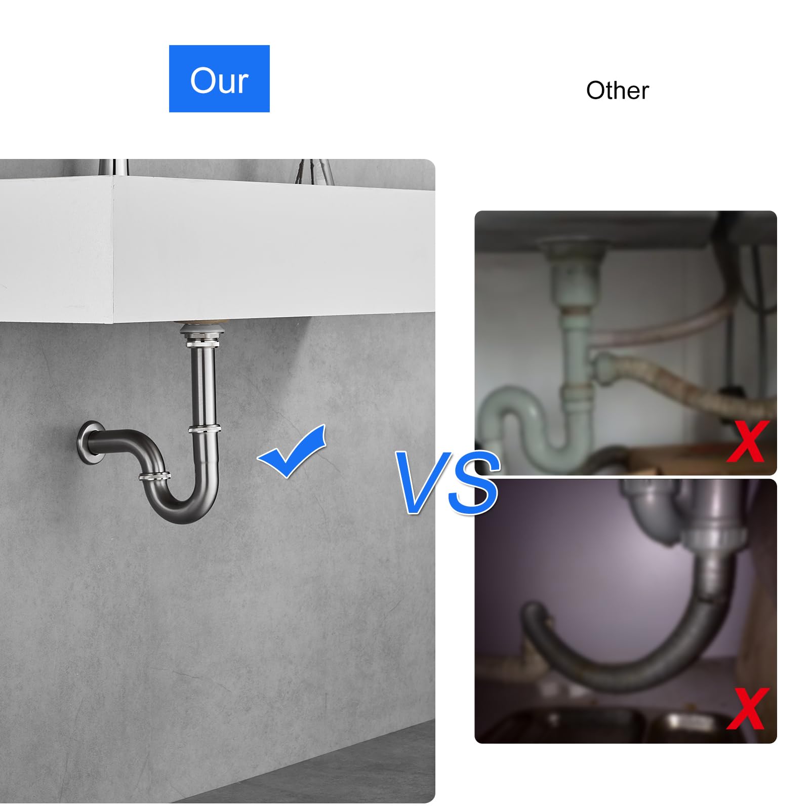 Juego completo de tapones en forma de U para lavabo de baño, altura ajustable de 1-1/4 pulgadas, trampa para fregadero, desagüe de residuos, juego de trampa P con desbordamiento, níquel