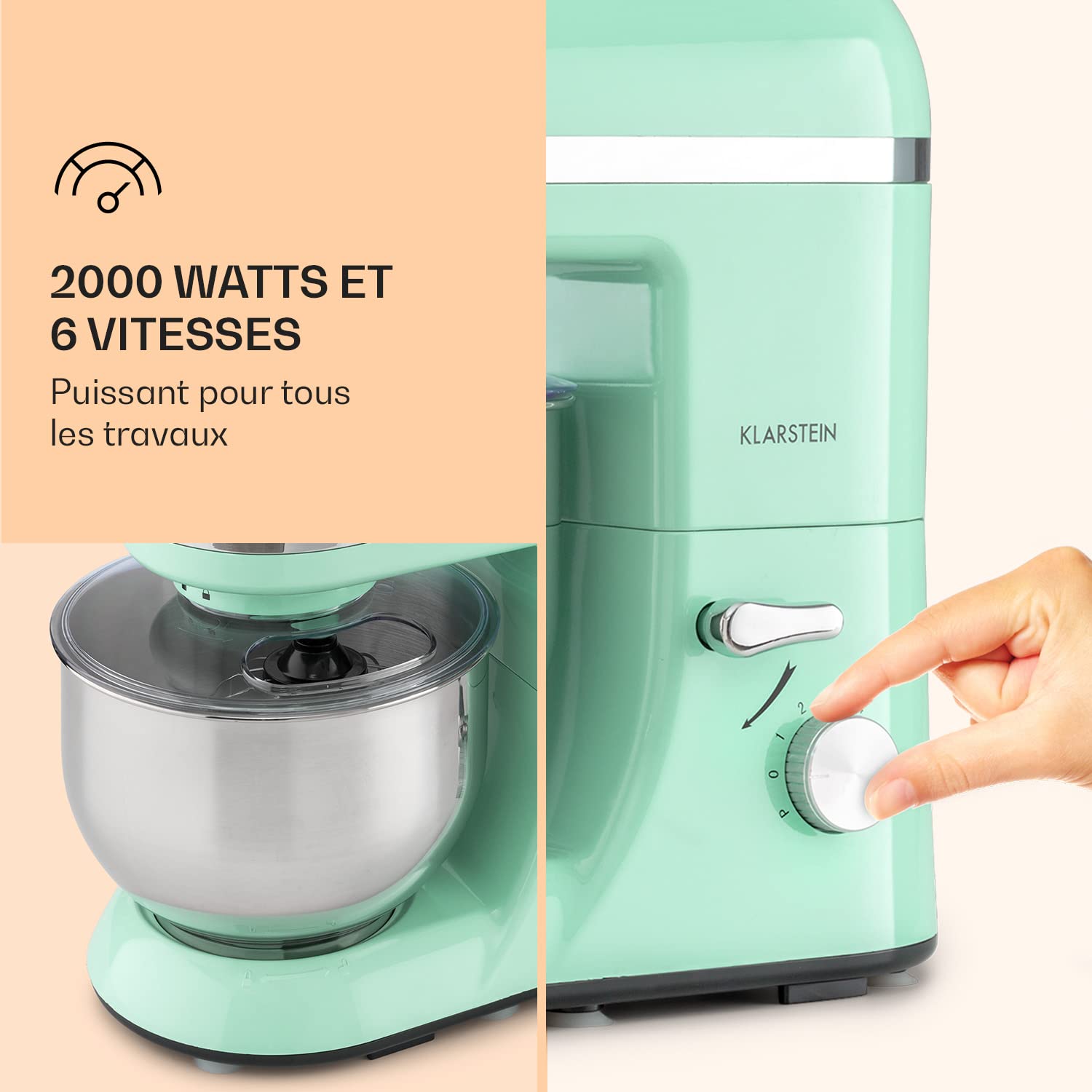 Klarstein Robot Patissier Multifonctions, Batteur Sur Socle, Bol 5L Robot Cuisine 2000w Blender 1 5l Robot Multifonction Petrin Boulangerie Hachoir A Viande Batteur Electrique Cuisine 6 Vitesses