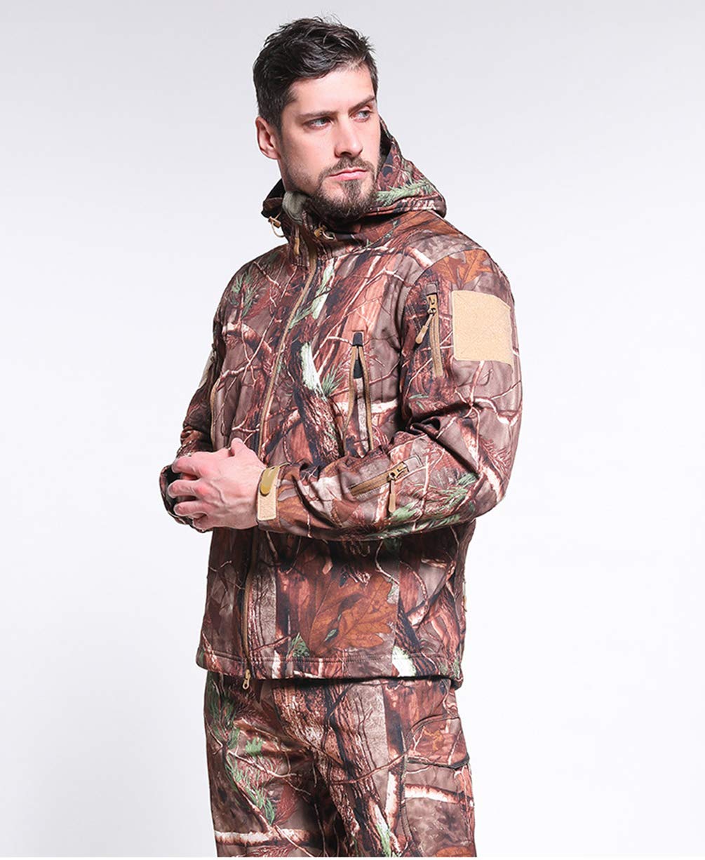 Homme Tactique Camouflage Veste Imperméable Softshell Doublure en Polaire Automne Hiver Outdoor Trekking Chasse Alpinisme Blouson Manteaux à Capuche