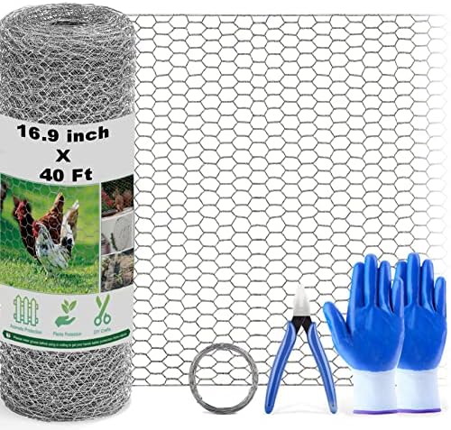 Chicken Wire Fencing Mesh, 16.9 Inch x 40 Feet Metal Floral Chicken Wire Fence for Crafts Poultry Garden, 0.6 Inch Hexagonal Galvanized Hardware Cloth Netting for Chicken Coop Barrier Rabbit Cage