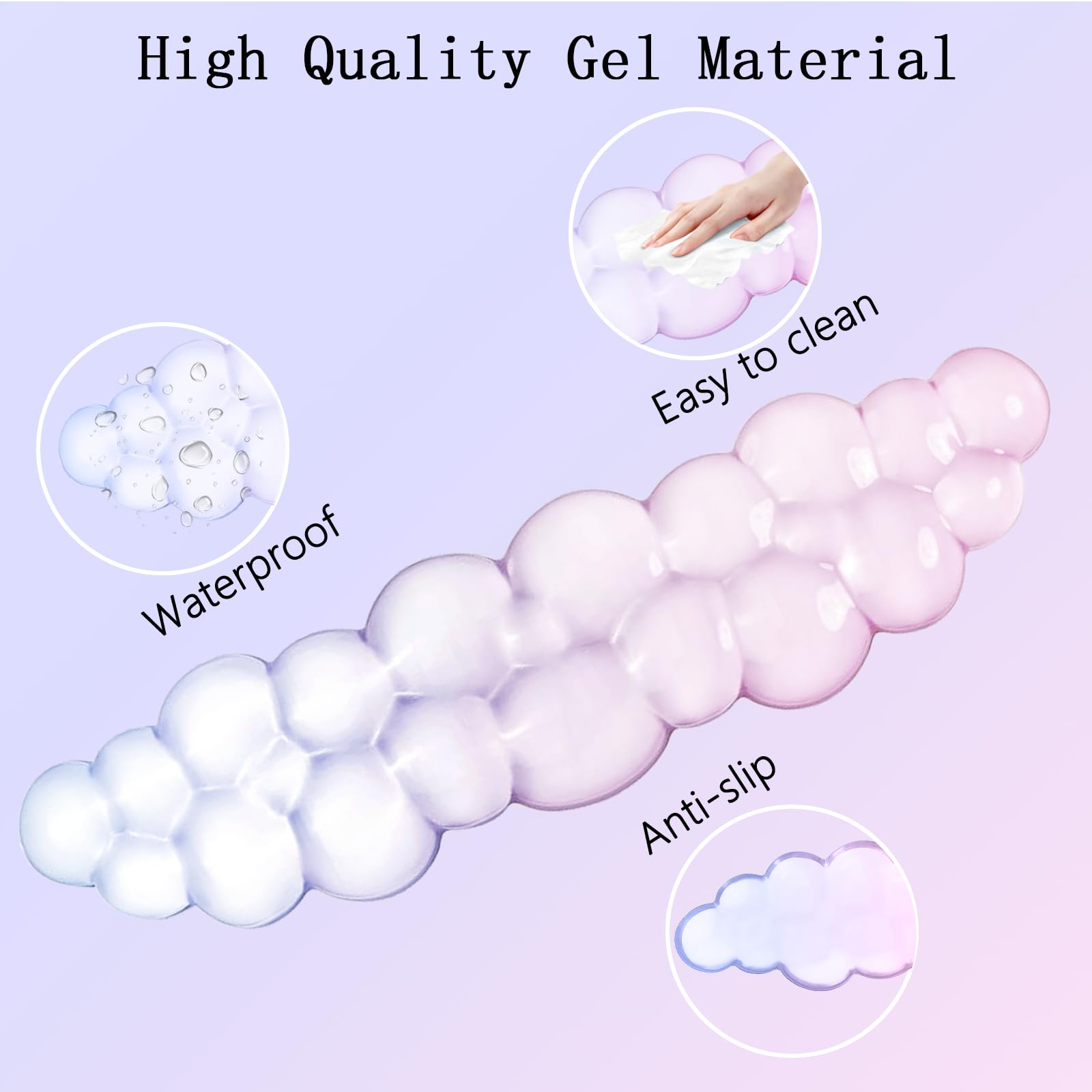 Gel-Cloud-Handgelenkauflage, Tastatur, transparentes Mauspad mit Handgelenkauflage, 3-teilig, ergonomischer Acryl-Untersetzer, rutschfeste Unterseite, niedlich, transparent, cooles Handgelenkpolster