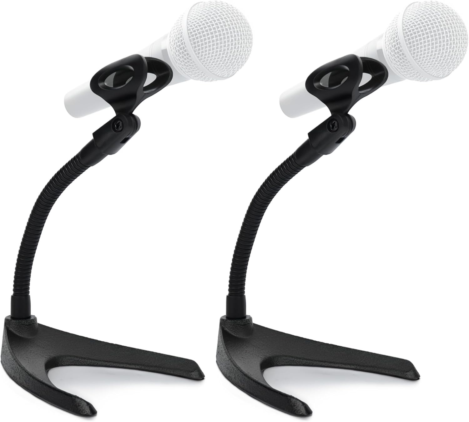 Pyle Universal Adjustable Desktop Microphone Stand - Tabletop Mic Holder Low Profile Mic Stand w/ Flexible 8.2'' Gooseneck Mount & U Shape Base - Table Tops, Desk, Podium, Counter Use PMKS8X2 (Pair)