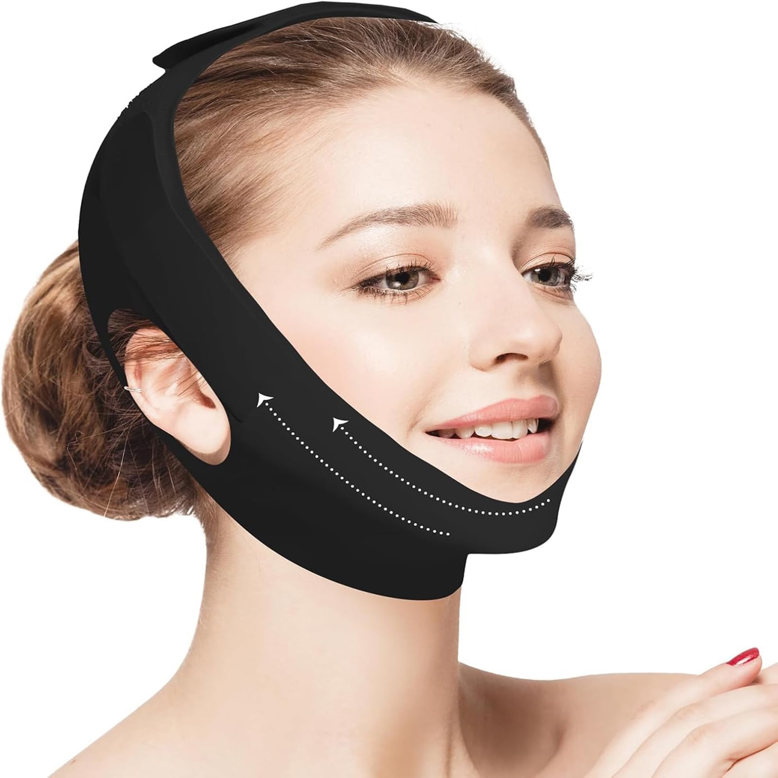 Jawline Shaper, Seamless Face Bandage V Line Face Lifting Mask, Elastic Double Chin Reducer Chin Strap for Daily Facial Contouring, Black-image-46