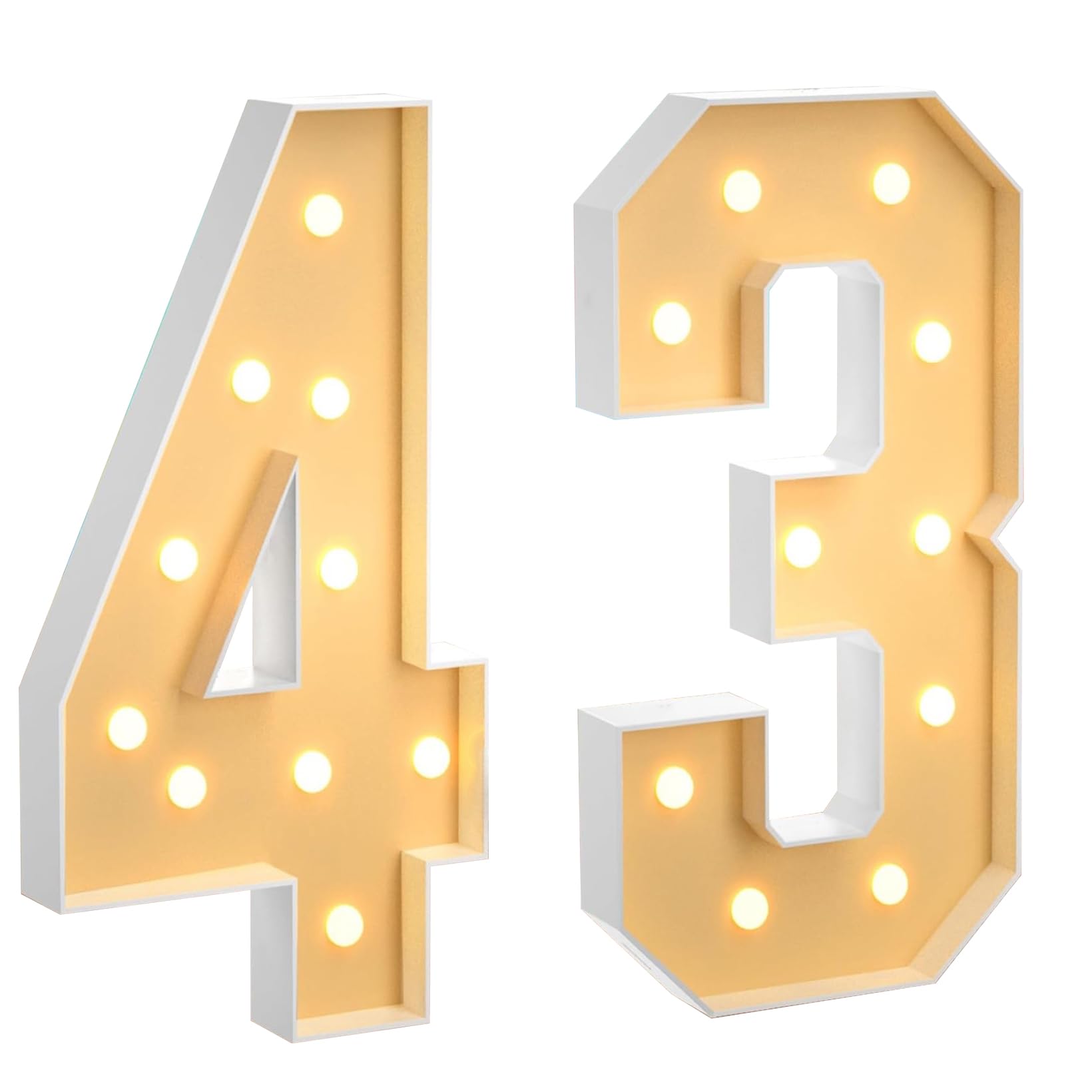100 cm, grande numero 43, con numeri a LED grandi, decorazione a mosaico, luce bianca calda, per casa, feste, compleanni, matrimoni, compleanni e Natale