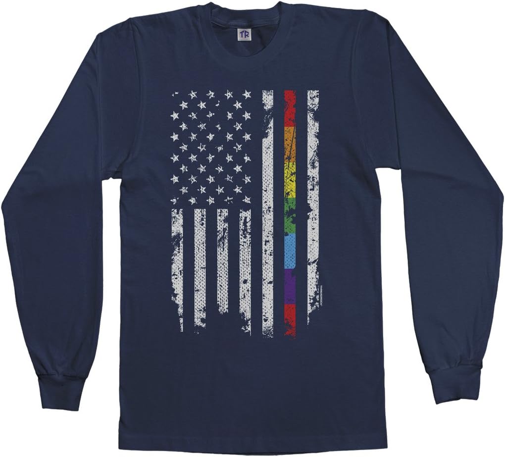 Threadrock Men's Gay Pride Rainbow American Flag Long Sleeve T-Shirt