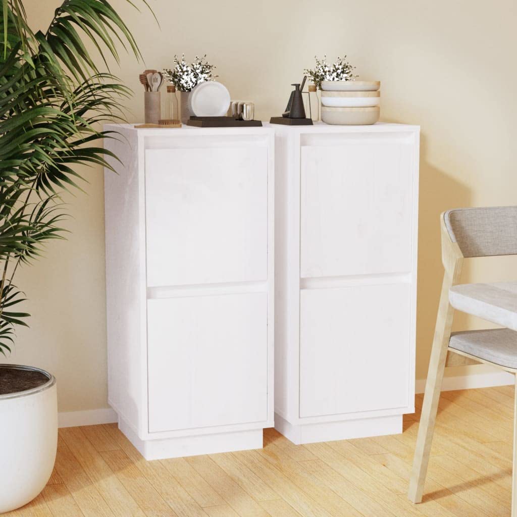 vidaXL 2X Buffets Armoires de Rangement Organisateurs de Maison Meubles de Rangement Armoires de Salon Blanc 31,5x34x75 cm Bois Massif de Pin