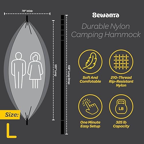 Miniatura 8 de Hamaca duradera de 500 libras de capacidad, silla hamaca ligera de nailon para campamento, tamaños dobles o individuales, con correas para árbol y