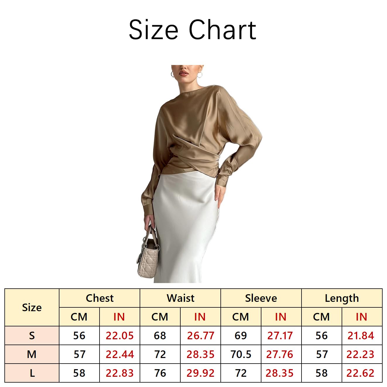 Bluse Da Donna in Raso Di Seta Con Orlo Incrociato, Manica Lunga, Eleganti E Alla Moda Per Il Lavoro Casual