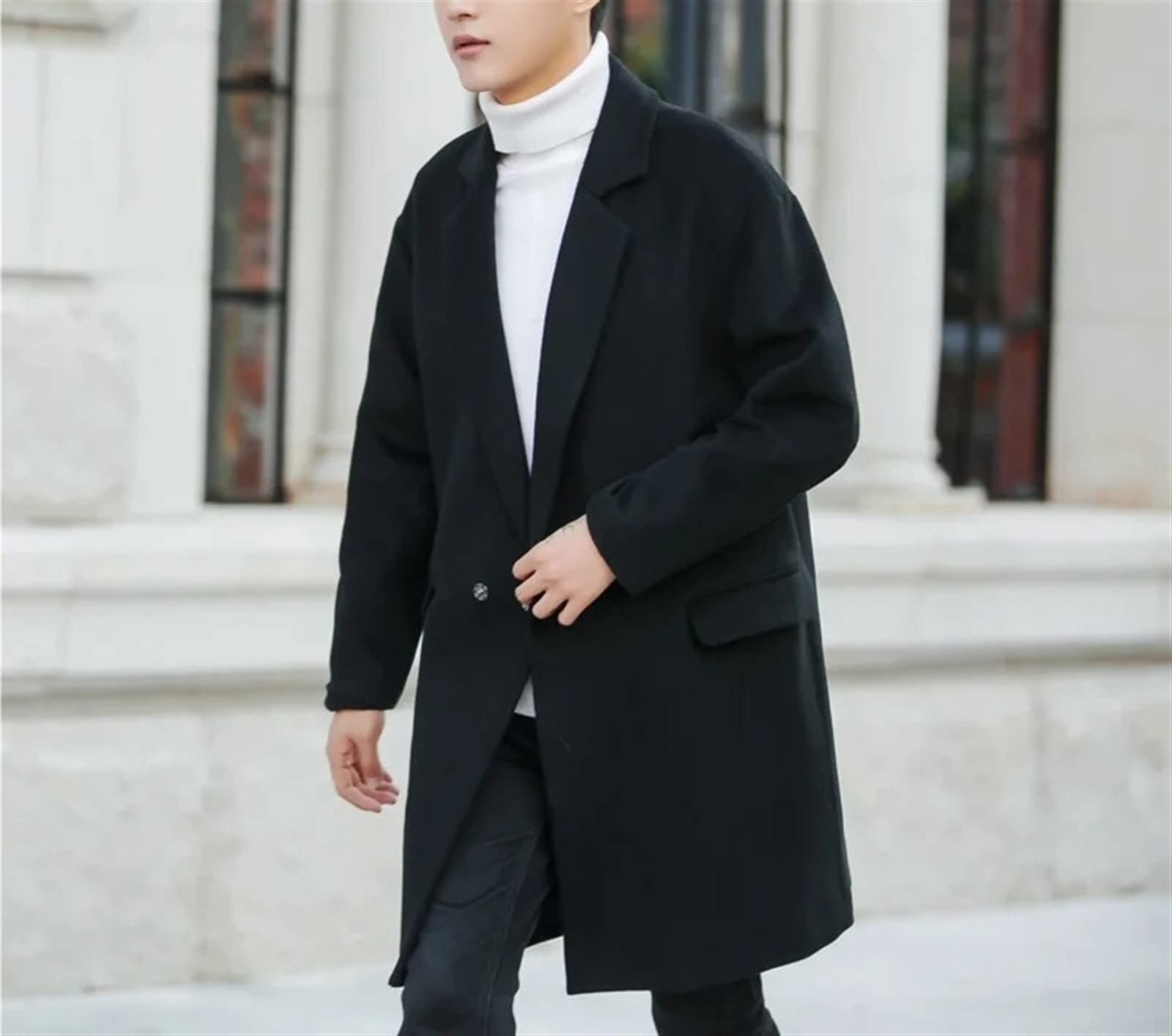 Cappotto da Uomo in Lana Slim Fit Lungo Monopetto in Misto Lana Giacca a Vento da Esterno Elegante da Lavoro Autunno Inverno per la Protezione dal Freddo e dal Vento