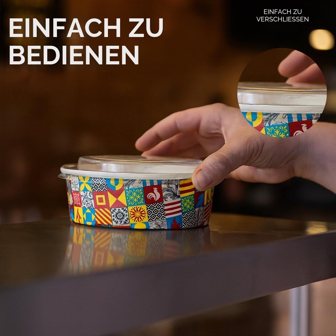 Enpack - 500ml Bowl für Lebensmittel aus Kraft Papier mit RPET Deckel - Einweg Papp-Salatschale mit PLA Innenbeschichtung - Bio-Schale (500 ml, 200, stück)