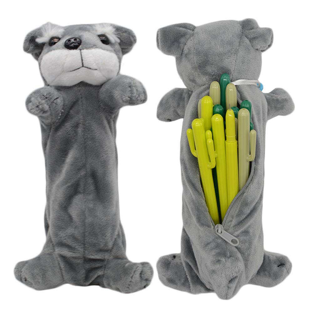 whatUneed 3D Dog Shape Pencil Pen Bag, Cute Soft Plush Toy Gifts for Kids