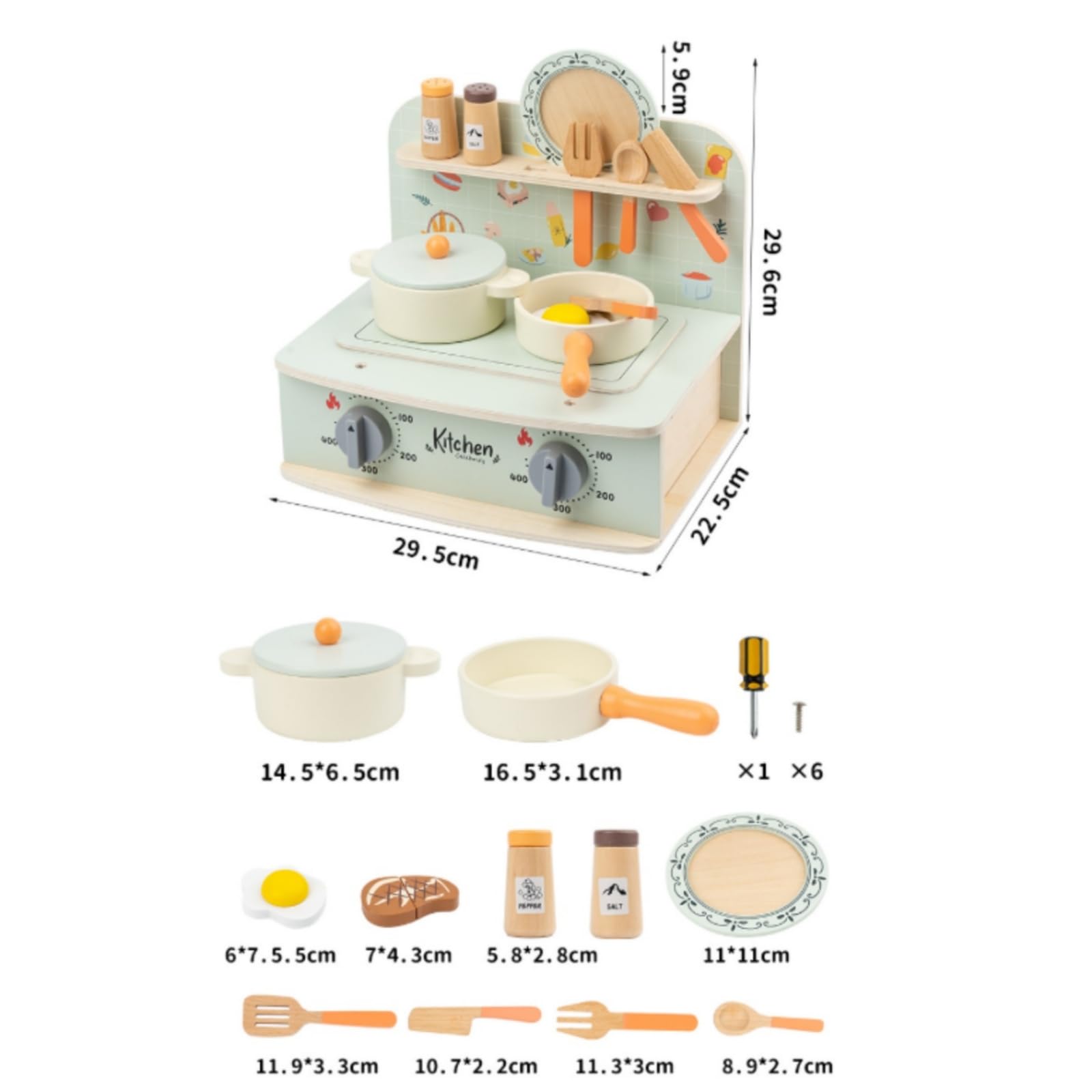 Amagogo Cucina Giocattolo per Bambini Giocattolo Piano Cottura Set Accessori Gioco di Ruolo Legno con Pomelli Grafiche Tema Adatta per Gioco Quotidiano Regali Casa Area