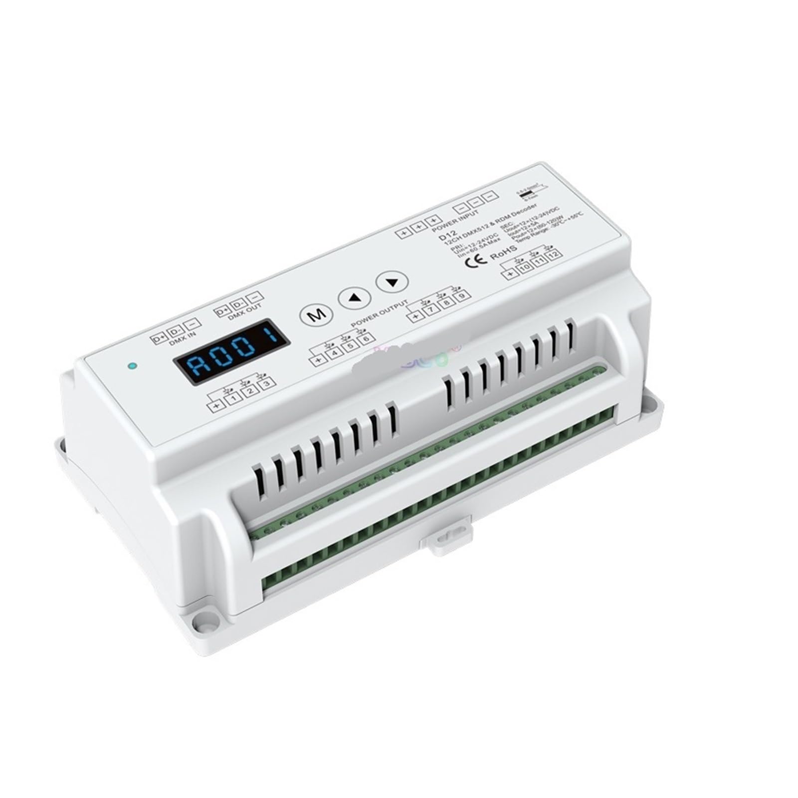 ZXAOMMBEA 12CH or 24 Channel RGB DIN Rail dimmer Controller 24CH RGB/RGBW LED Strip Stage Light RDM 512 decoder(12 Channel D12)