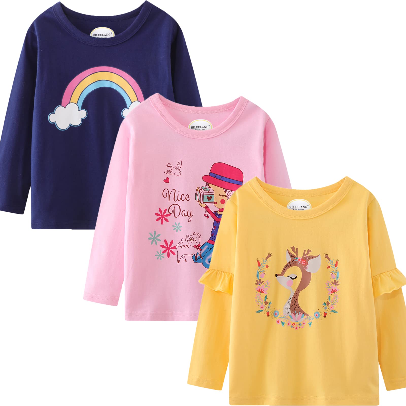 Camisetas de manga larga para niña, camisetas de algodón casual a rayas con cuello redondo, camisetas tipo túnica, 3 paquetes