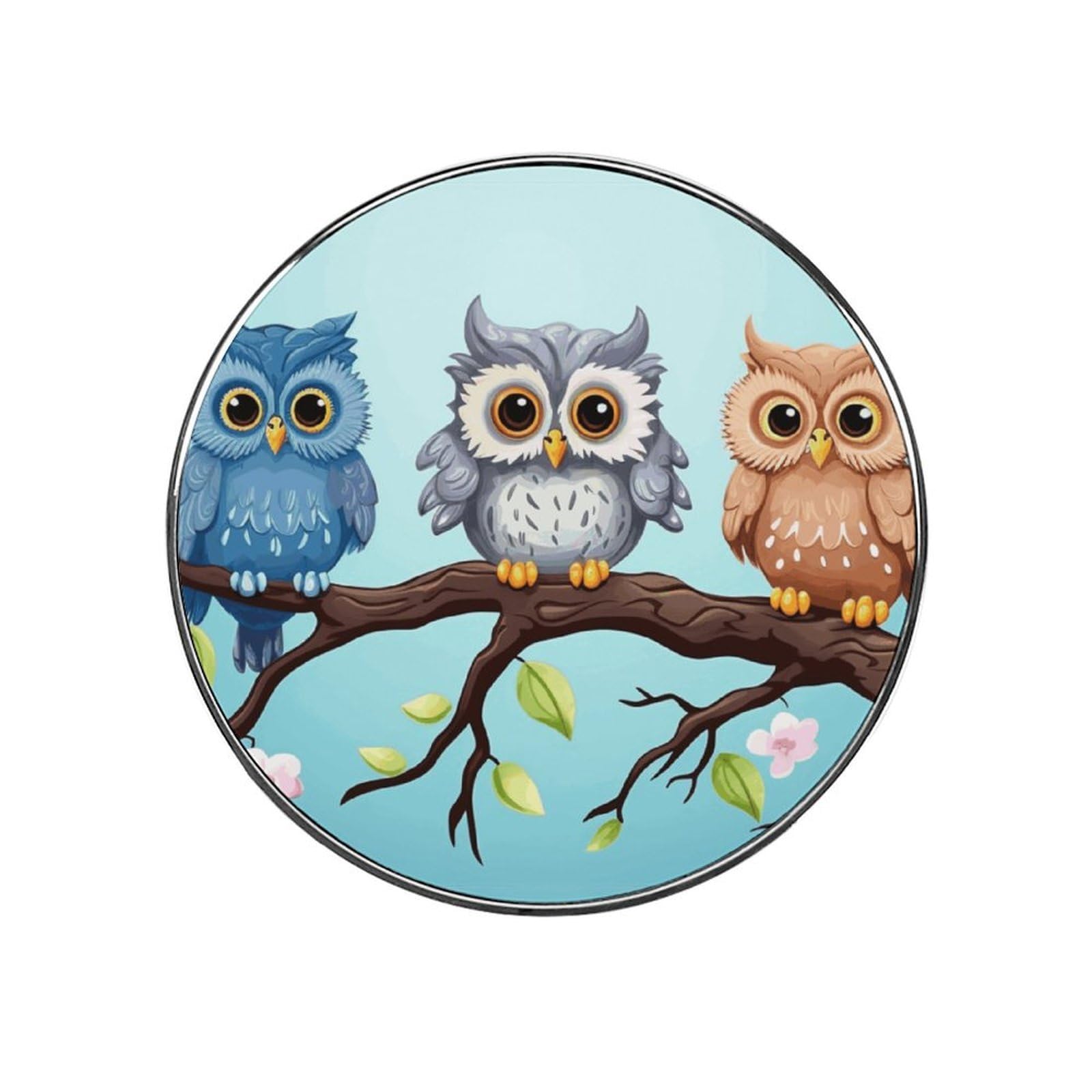 Owls on A Branch Customizable Refrigerator Magnets, Strong Magnetic Fridge Stickers, Funny Round Decorative Fridge Magnets for Home Kitchen, Whiteboard, Locker, and Office