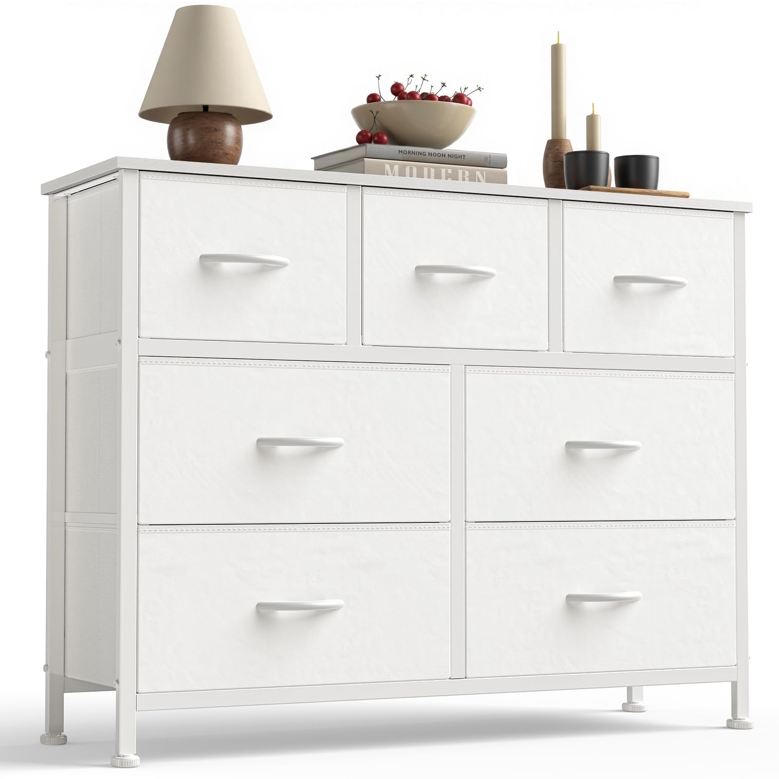 Photo 1 of ***MISSING HARDWARE*** Sweetcrispy 7 Drawer Dresser for Bedroom Storage with Fabric Bins, White