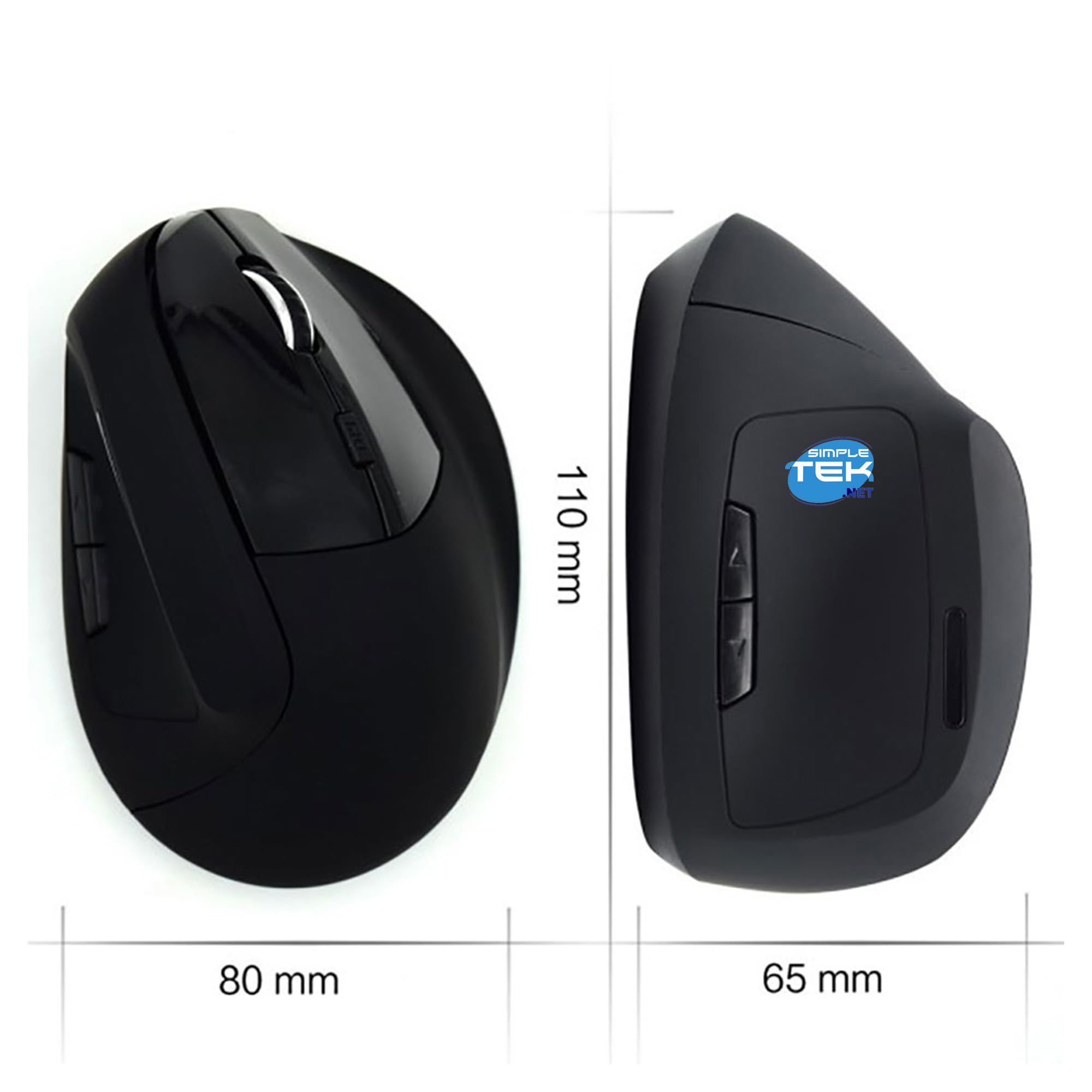 SIMPLETEK - Mouse verticale ergonomico wireless 2,4 GHz 5 pulsanti con batteria interna ricaricabile, fino a 1600 DPI, ricevitore USB incluso